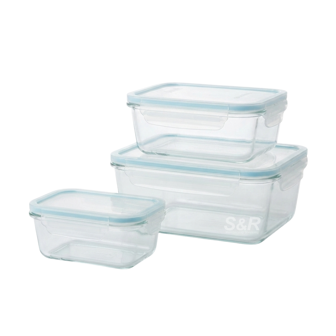 Glasslock Tempered Glass Rectangular Food Storage Set 3 pieces